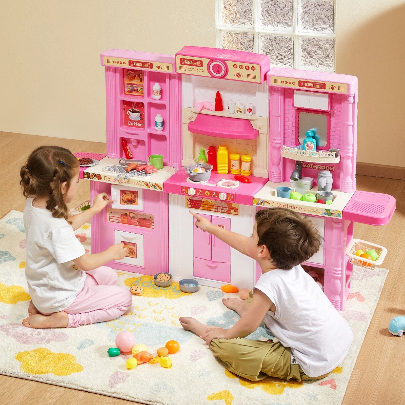 Christmas Gift  VEVOR Kitchen Playset Kids Pretend Cooking Play Toy 74 Piece Accessories