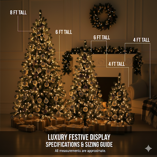 Complete Holiday Christmas Tree Set – 8ft, 6ft & 4ft Trees with Light Coating – Decorate Your Whole Home in One Bundle! Tree On Time
